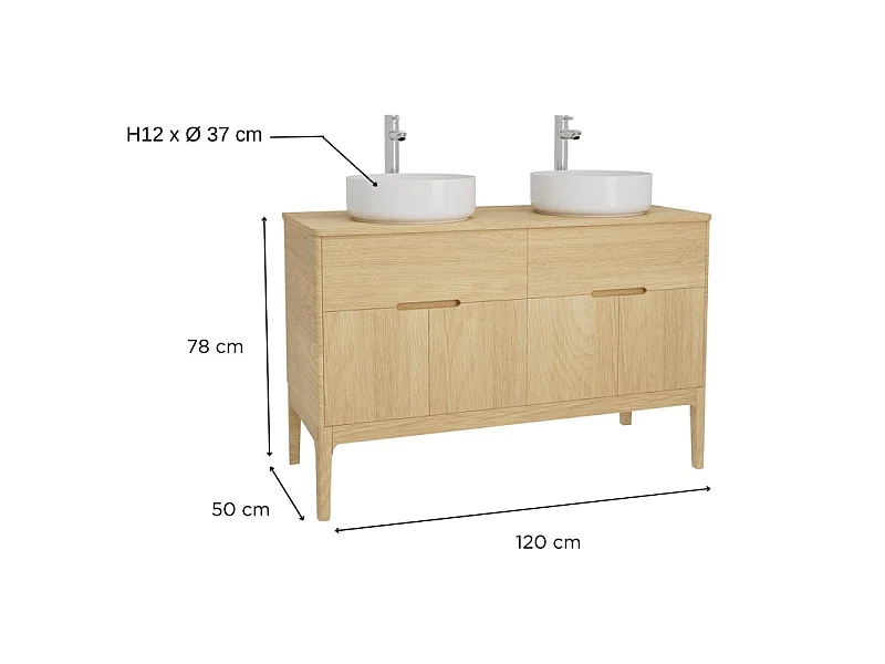 Conjunto mueble doble lavabo 120 cm + lavabo ALASKA