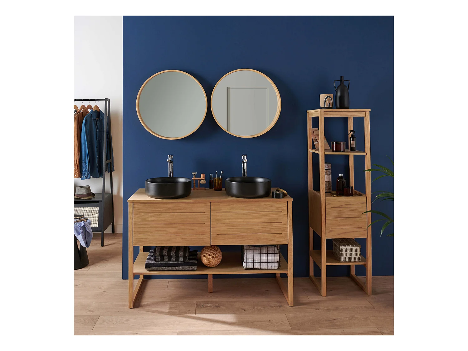 Mueble de lavabo doble + lavabo + espejo + columna ATOLL