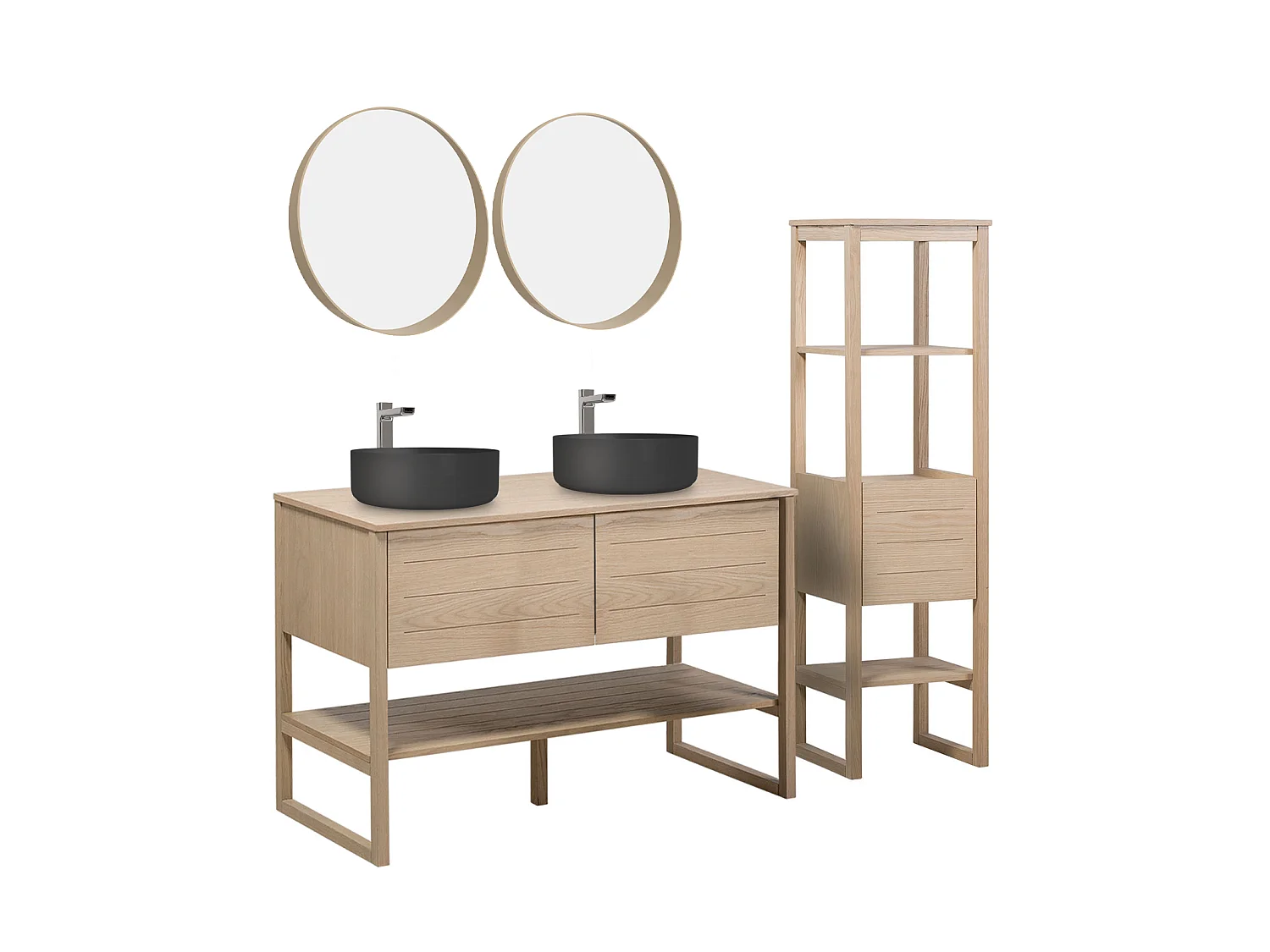 Móvel de lavatório duplo + pia + espelho + coluna ATOLL