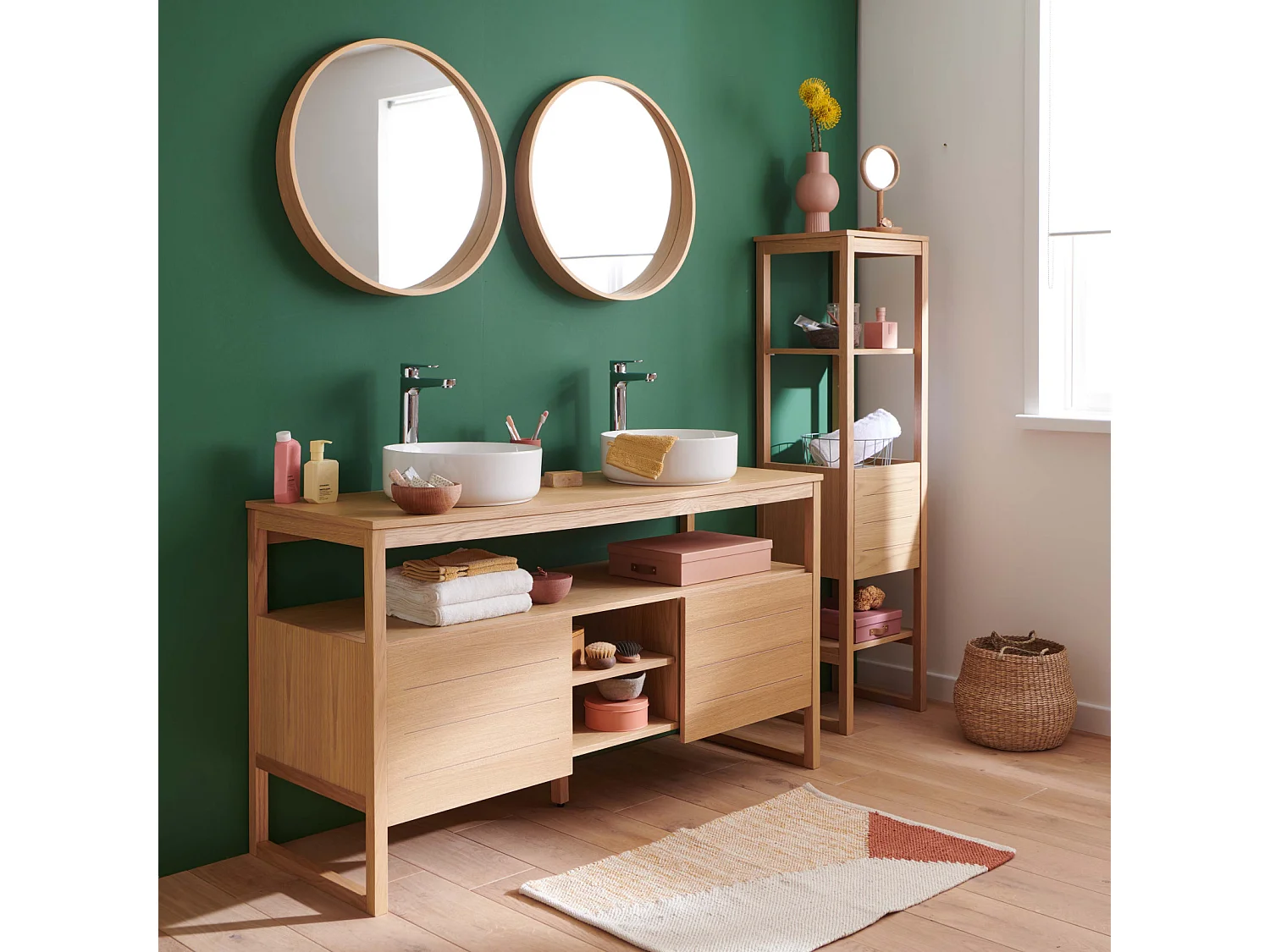 Doppelwaschtisch + Waschbecken + Spiegel + ATOLL-Säule