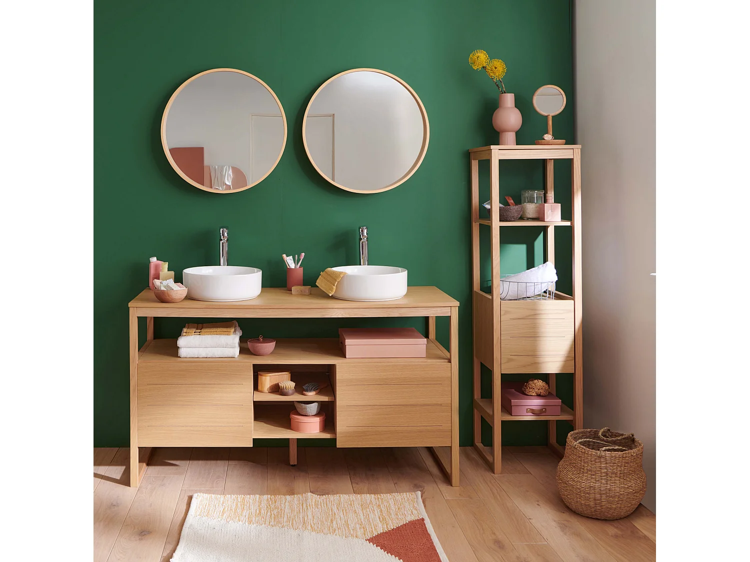 Doppelwaschtisch + Waschbecken + Spiegel + ATOLL-Säule