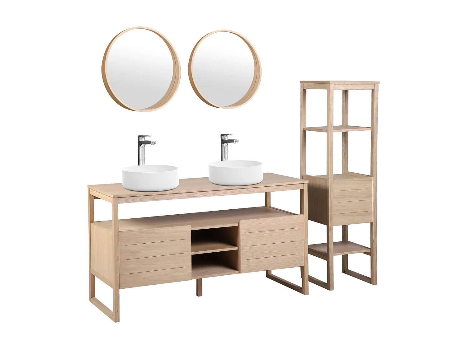 Doppelwaschtisch + Waschbecken + Spiegel + ATOLL-Säule