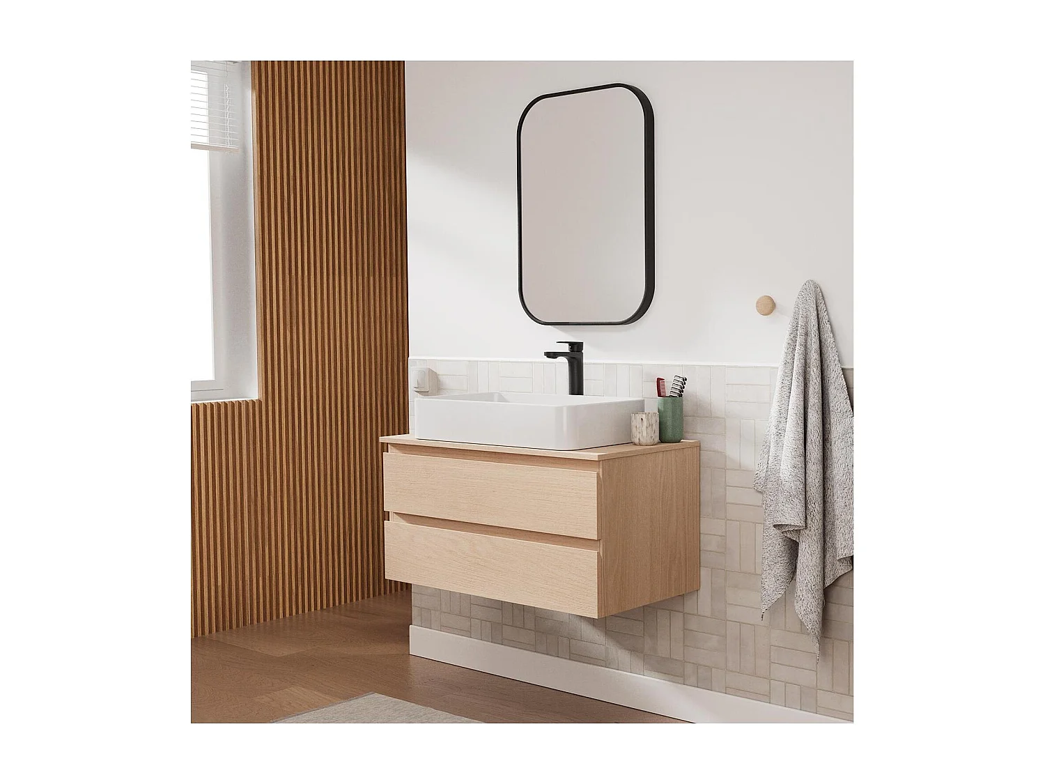 Ensemble meuble simple vasque 80 cm + vasque SADDY