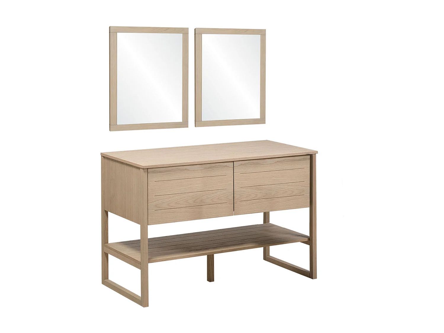 Meuble sous vasque plaqué chêne naturel ATOLL 120cm + miroir carré