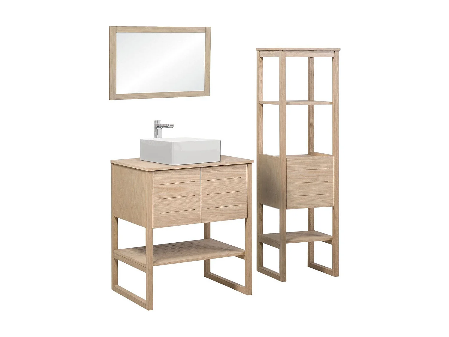 Mueble de lavabo doble + lavabo + espejo + columna ATOLL