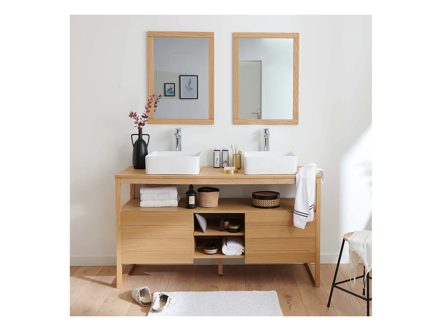 ATOLL mueble bajo roble natural 140cm + lavabo + espejo cuadrado