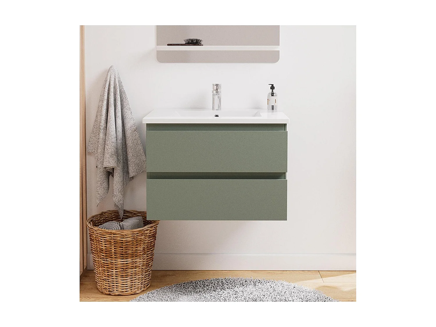 Ensemble simple vasque 60cm avec plan céramique et robinet chromé