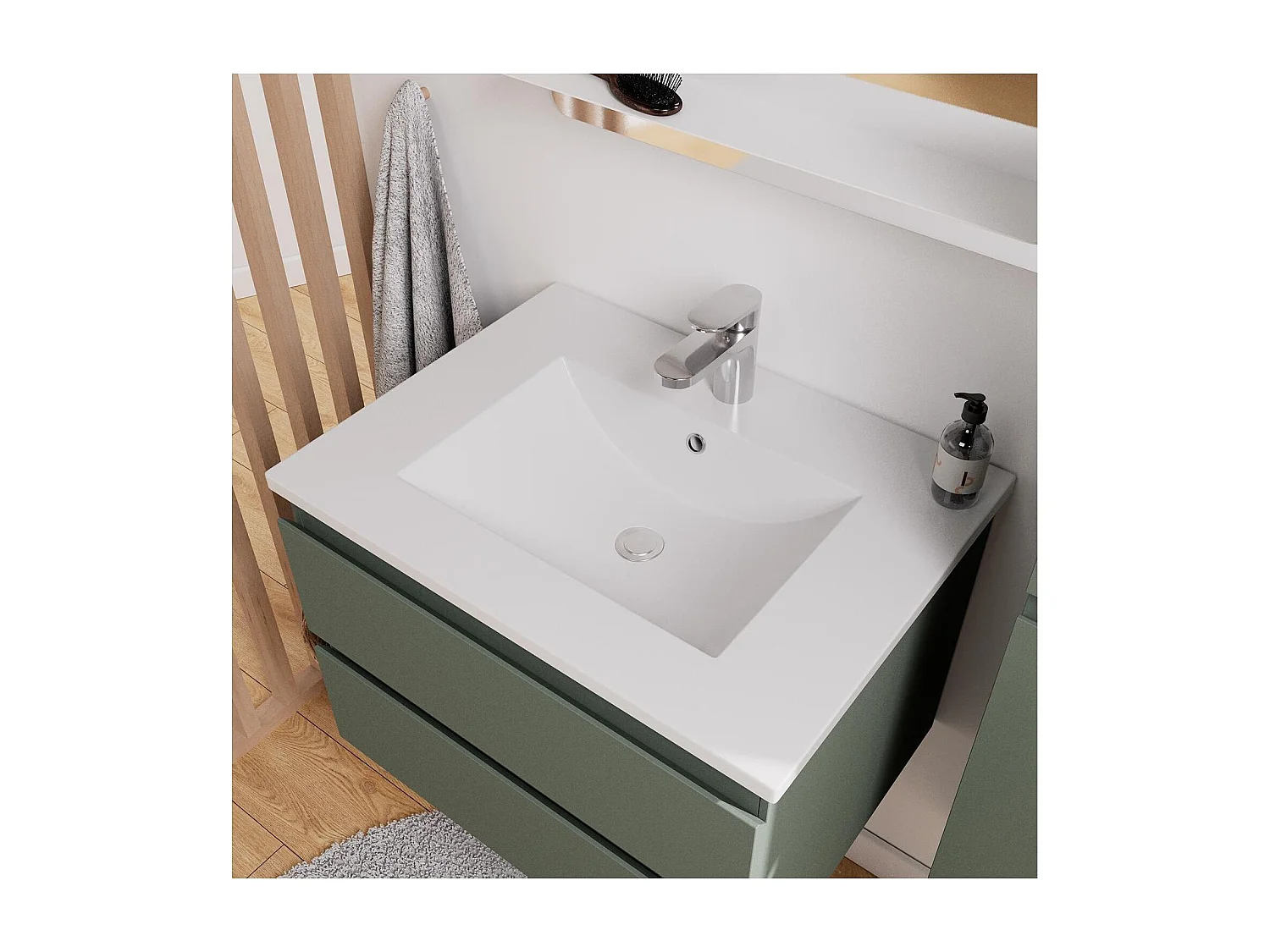 Enkele wastafelset 60cm met keramische bovenkant en chromen kraan SORRENTO