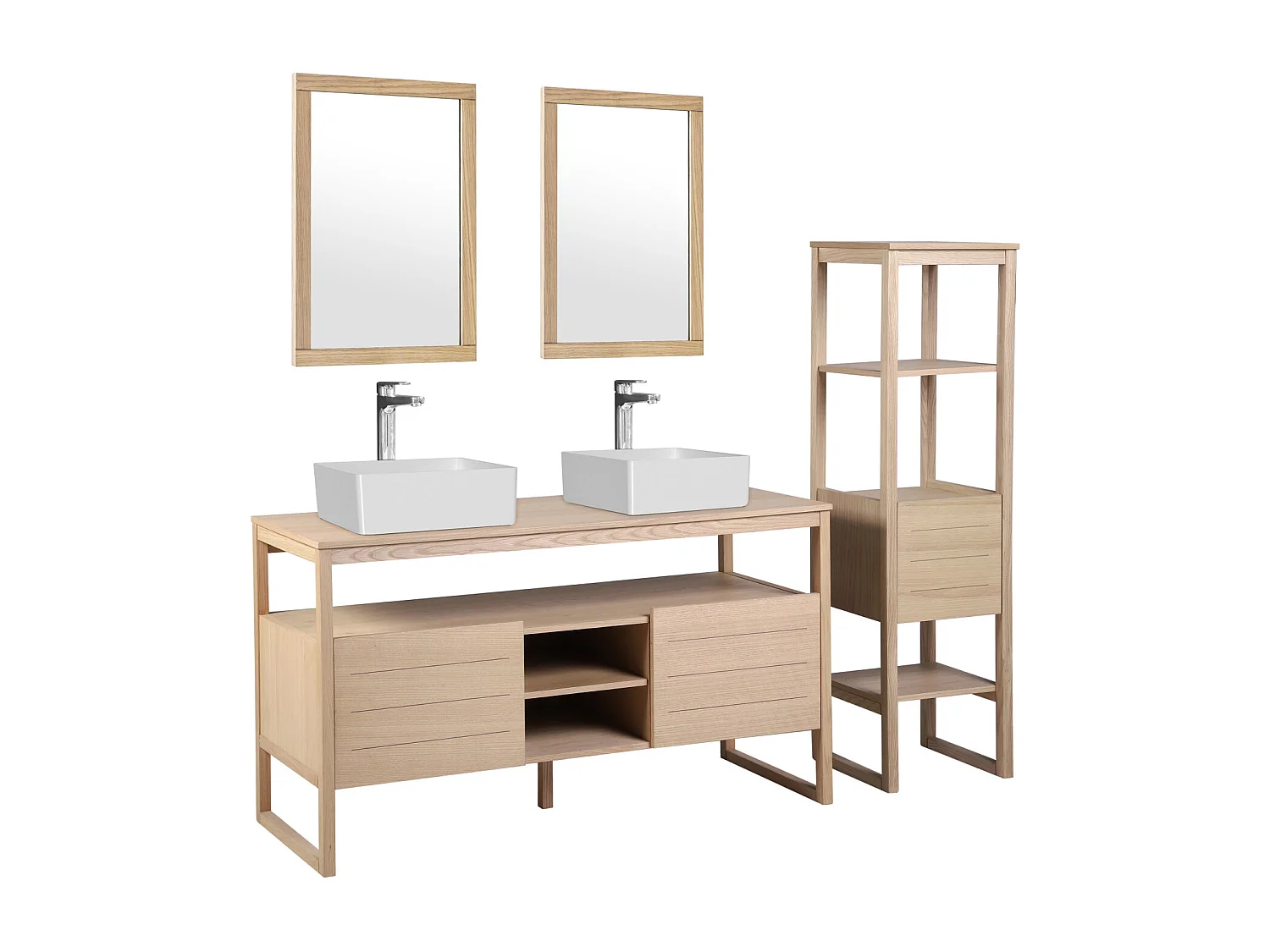 Doppelwaschtisch + Waschbecken + Spiegel + ATOLL-Säule