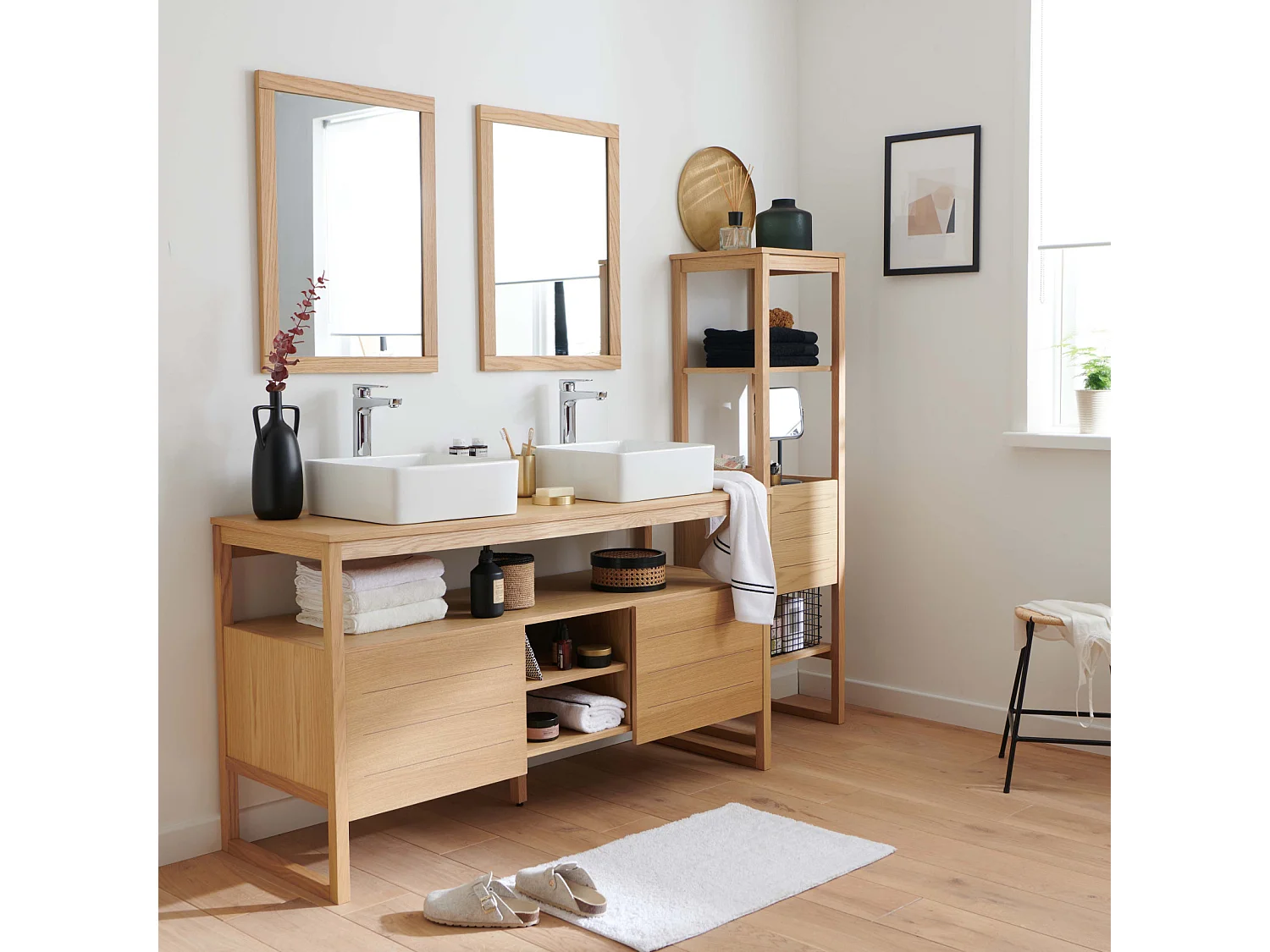 Doppelwaschtisch + Waschbecken + Spiegel + ATOLL-Säule