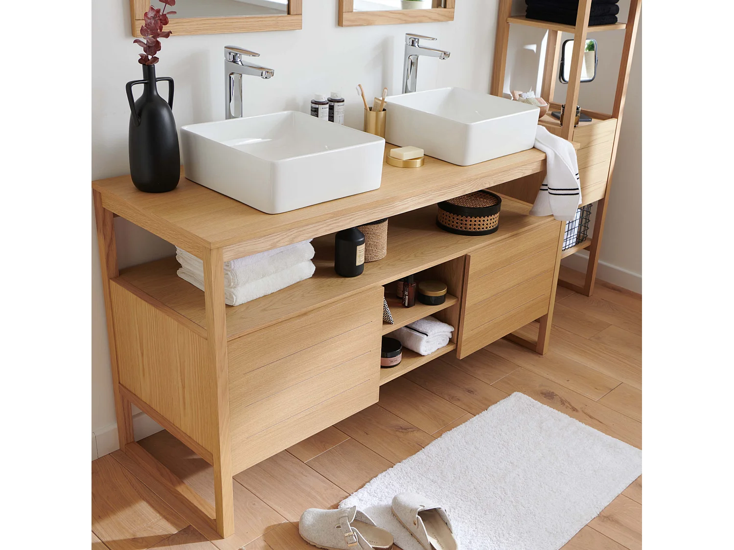 Doppelwaschtisch + Waschbecken + Spiegel + ATOLL-Säule