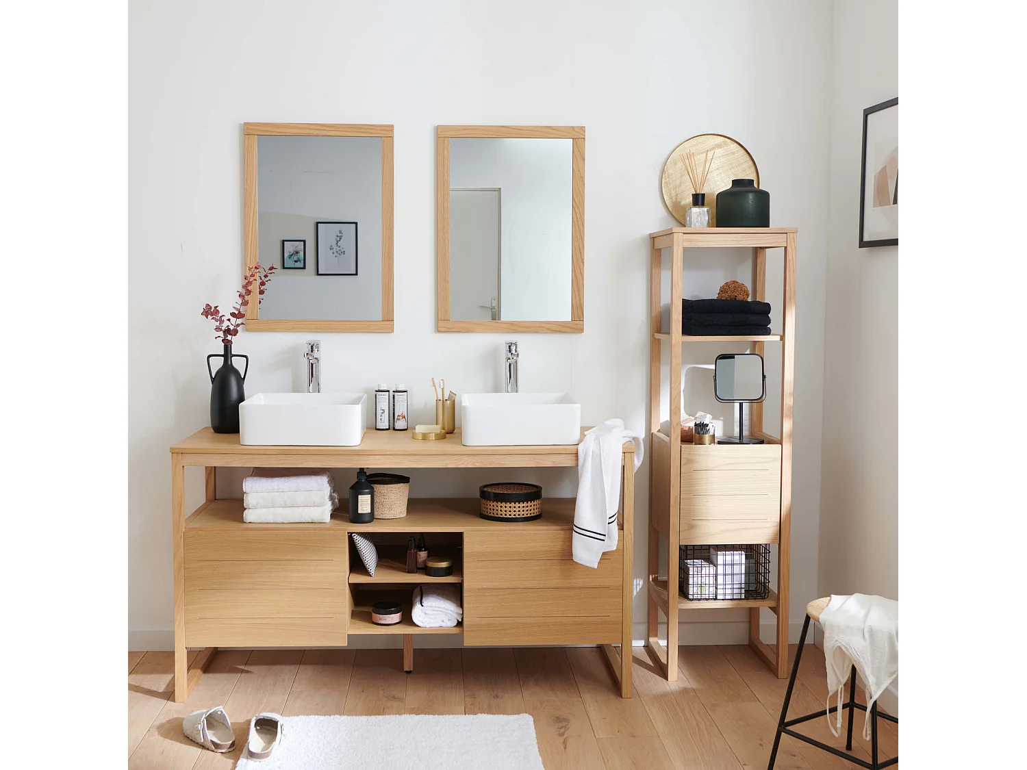 Doppelwaschtisch + Waschbecken + Spiegel + ATOLL-Säule