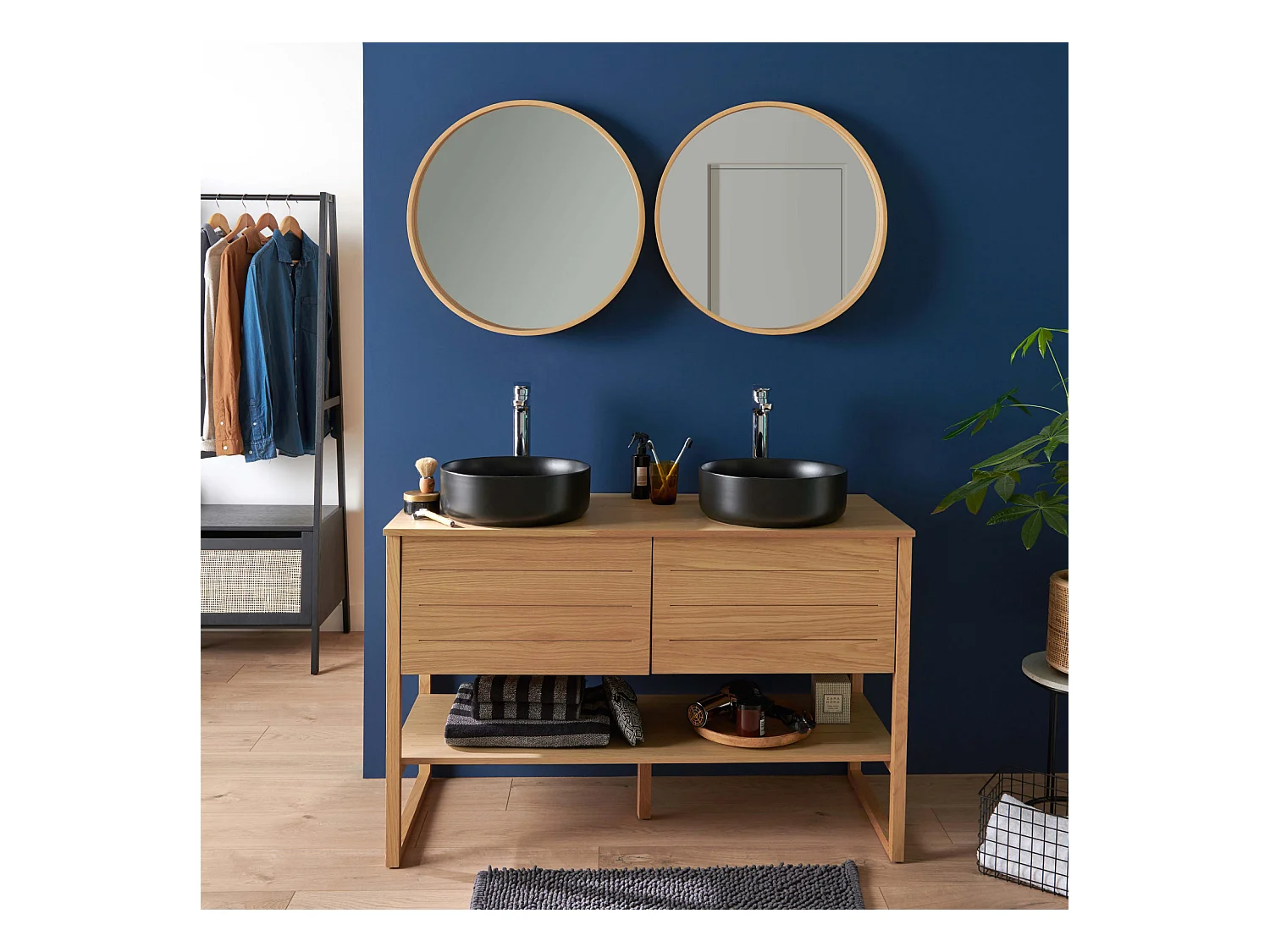 Mueble de lavabo doble + lavabo + espejo ATOLL