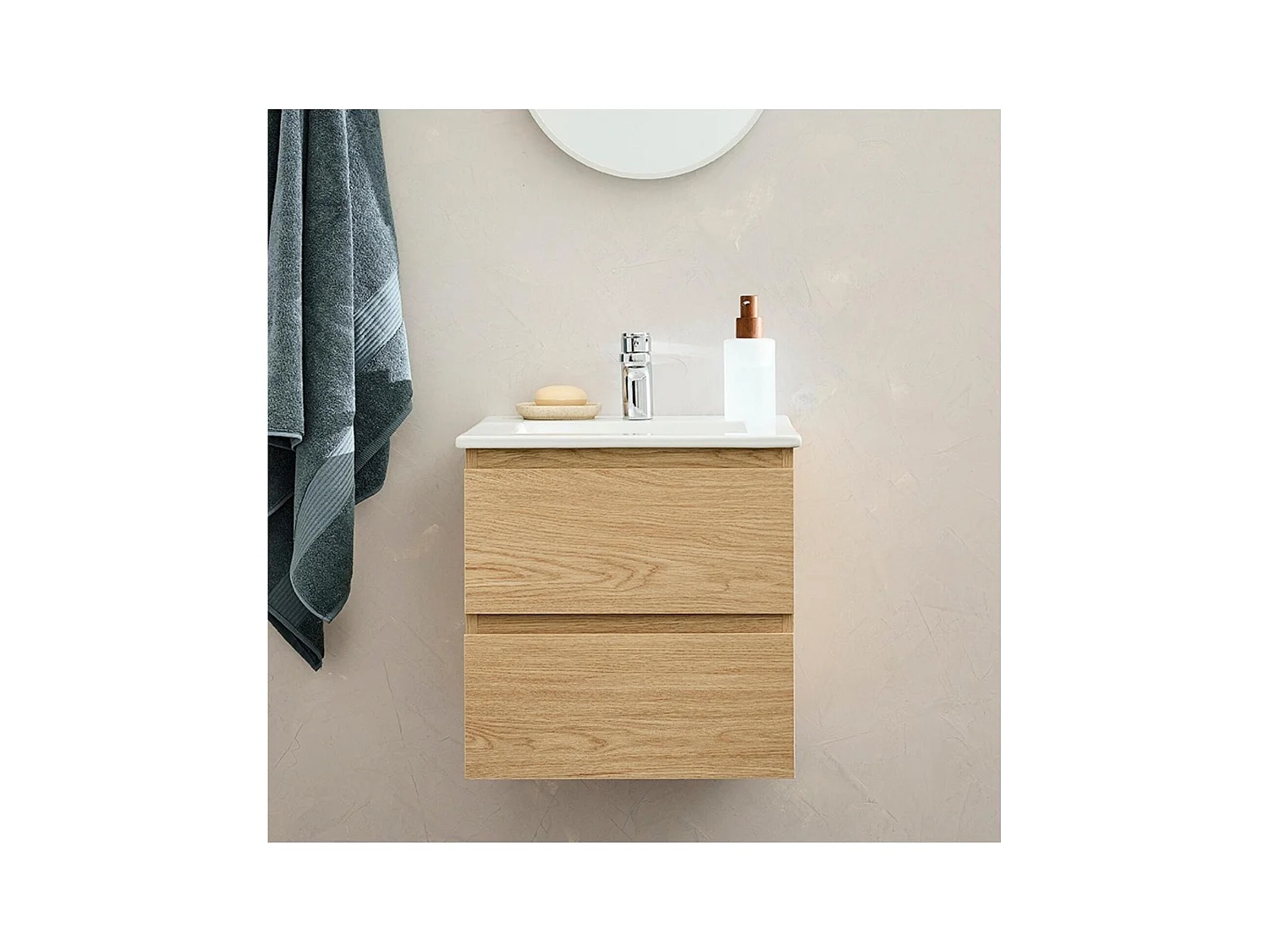 Ensemble meuble simple vasque 45cm avec plan céramique et robinet chromé