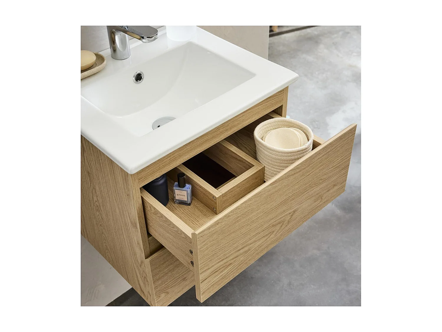 SORRENTO mueble lavabo 45cm roble decoración + lavabo + grifo cromado