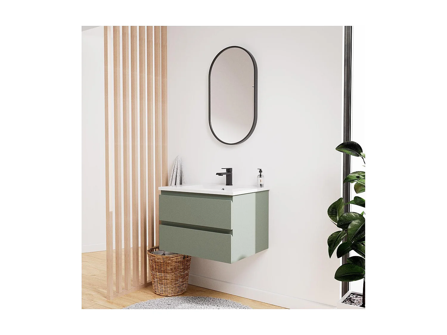 Enkele wastafelset 60cm met keramische bovenkant en zwarte kraan SORRENTO