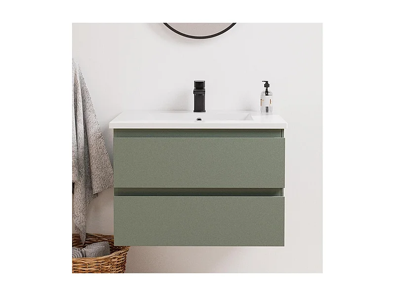 Enkele wastafelset 60cm met keramische bovenkant en zwarte kraan SORRENTO