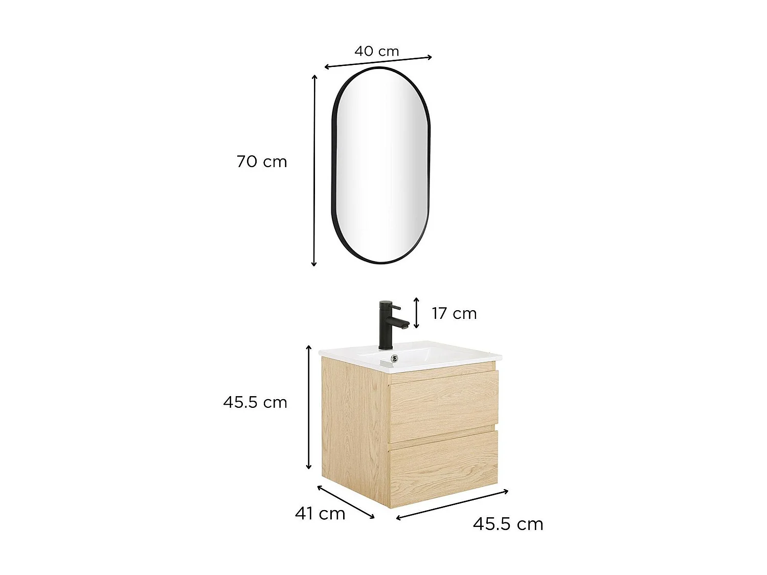 Mueble individual + lavabo + grifo + espejo SORRENTO