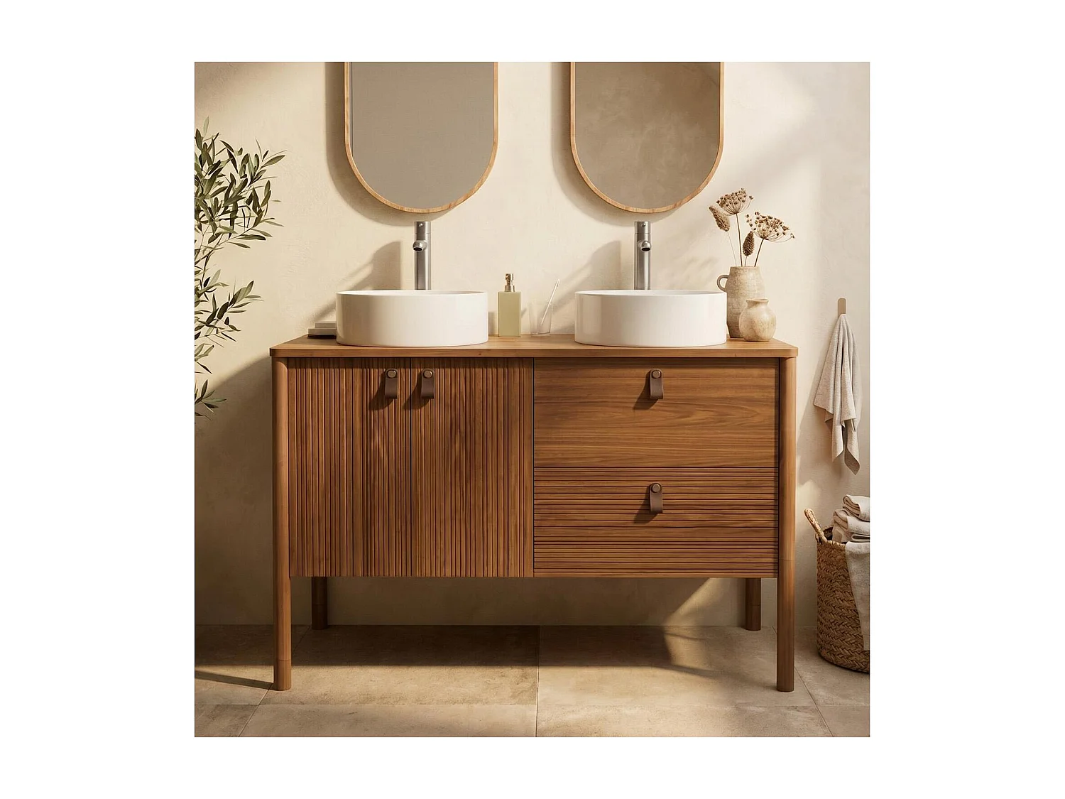 Ensemble meuble double vasque JOY 120 cm + vasques + robinets