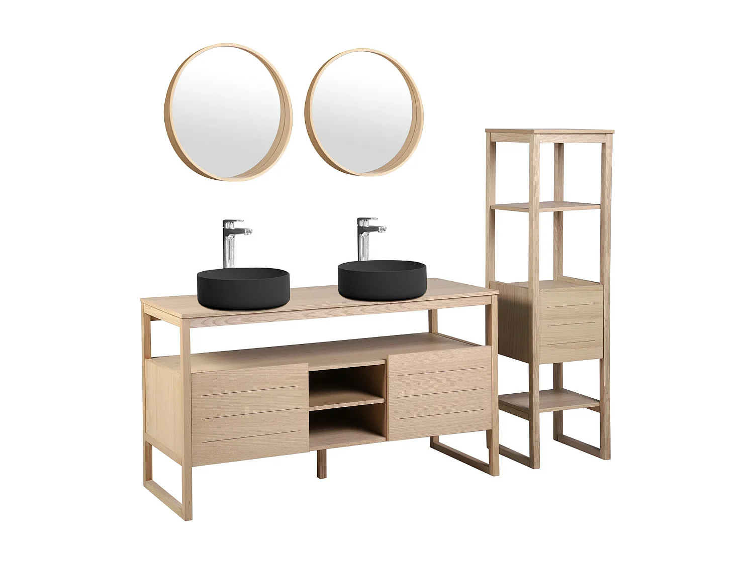 Doppelwaschtisch + Waschbecken + Spiegel + ATOLL-Säule