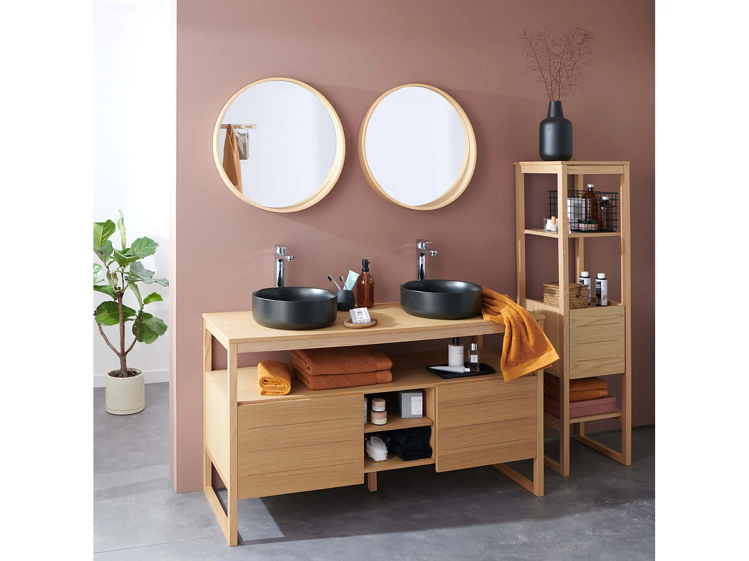 Doppelwaschtisch + Waschbecken + Spiegel + ATOLL-Säule