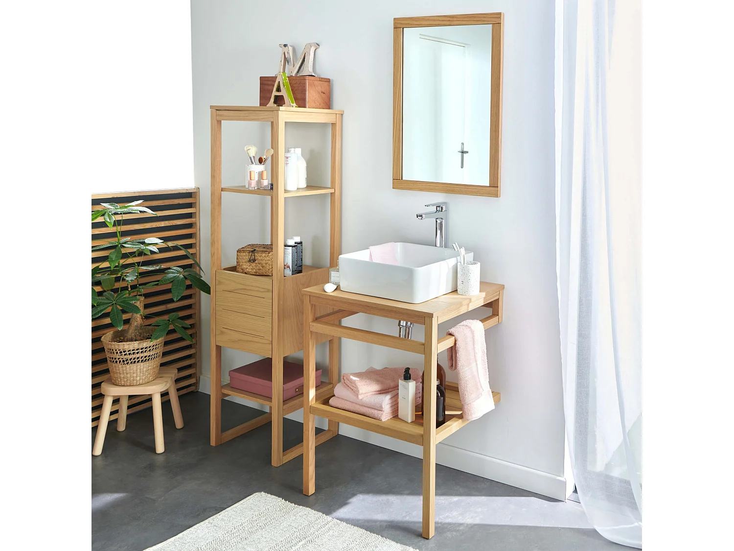 Einzelmöbel + Waschbecken + Spiegel + HOPP-Säule