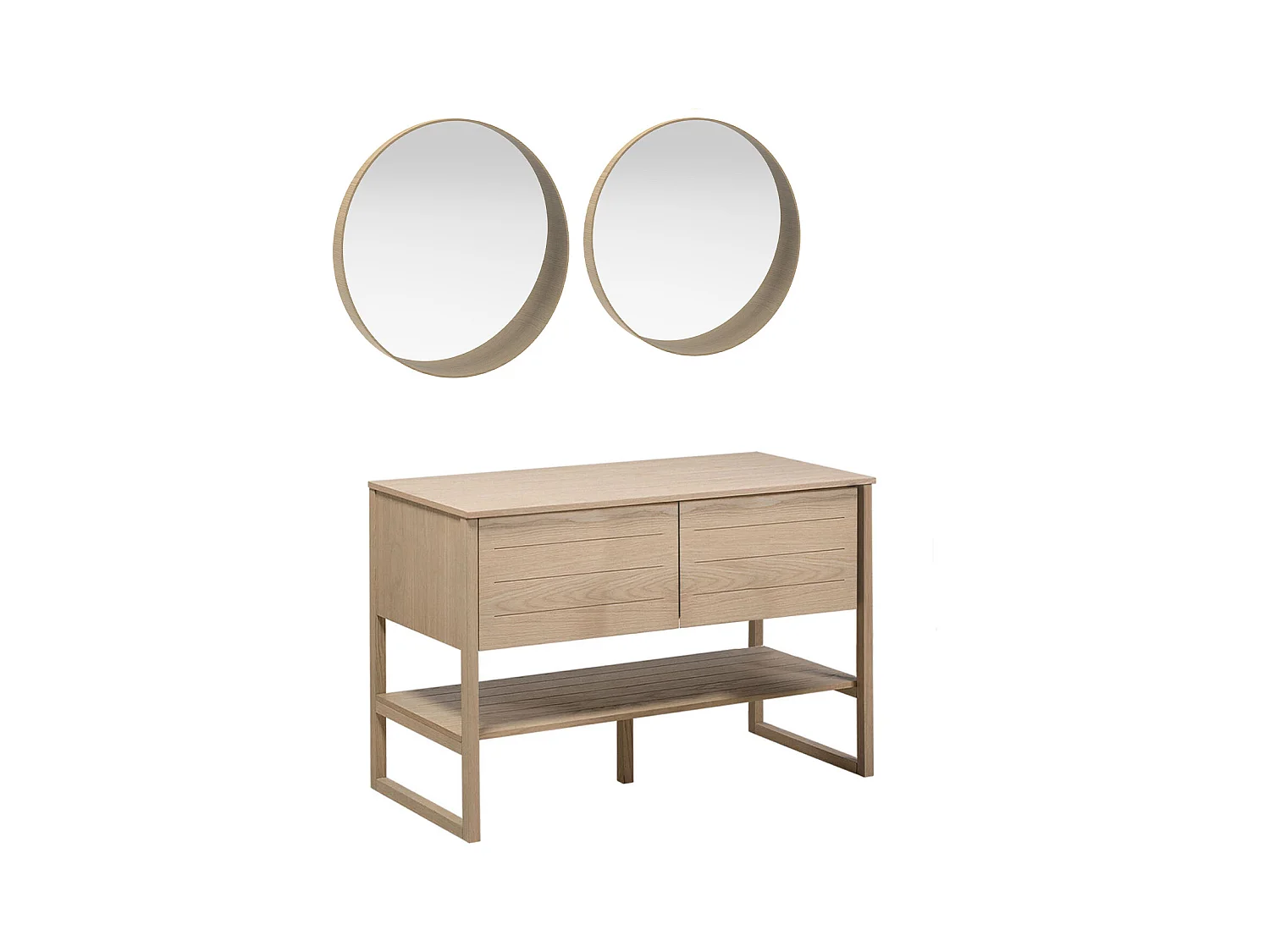 Mueble de lavabo doble + lavabo + espejo ATOLL