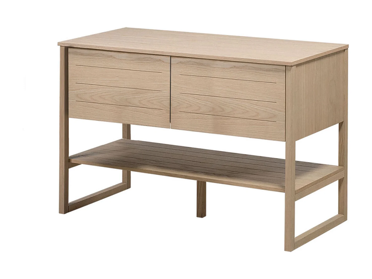 Meuble de Salle De Bain Chêne 120 cm ATOLL + 2 Miroirs Ronds en Bois VALI D60 cm