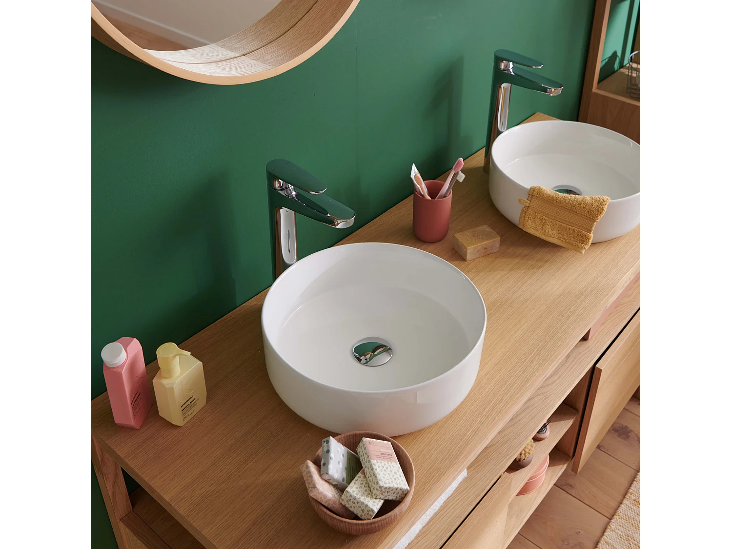 Doppelwaschtisch + Waschbecken + Spiegel ATOLL