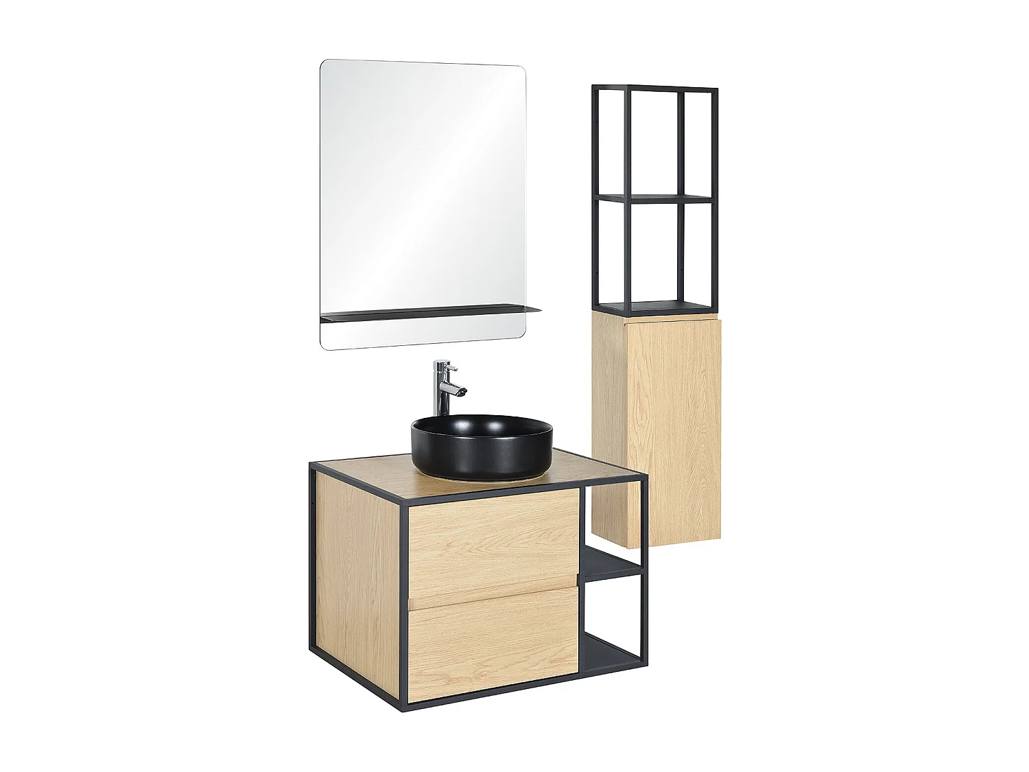 EDISSON Mueble de baño de 70 cm con columna, espejo y lavabo