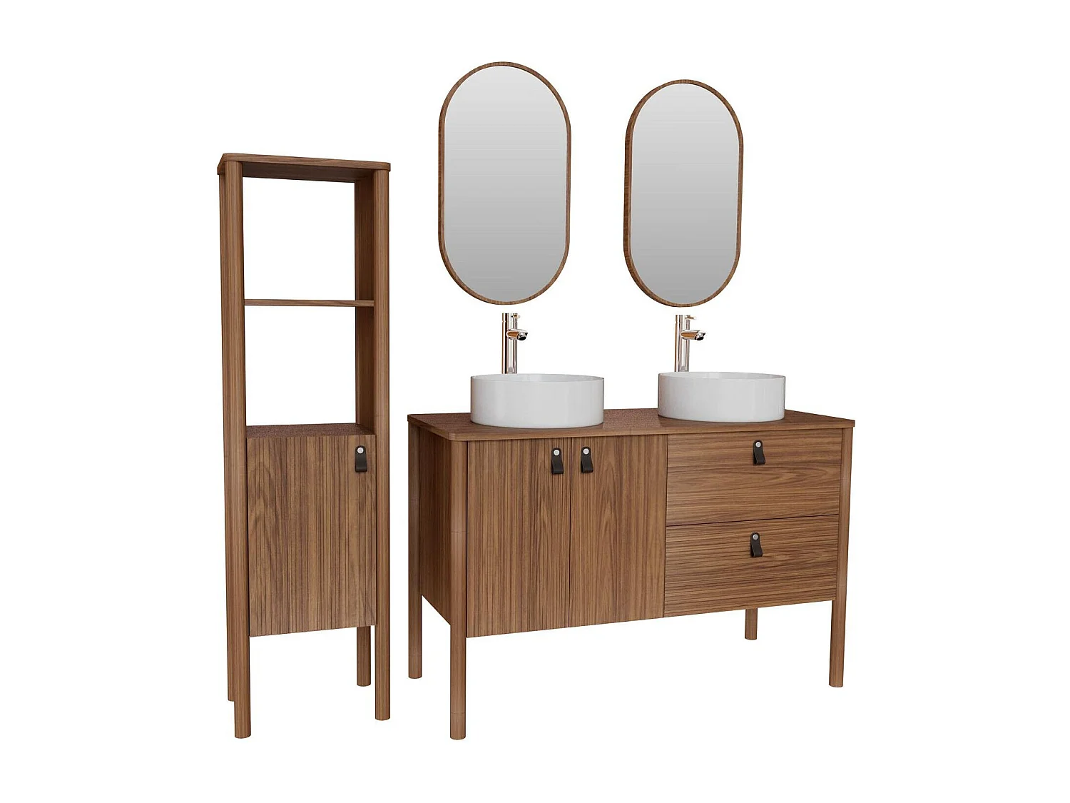 Conjunto mueble doble lavabo 120 cm + lavabo + grifo + espejo + columna JOY