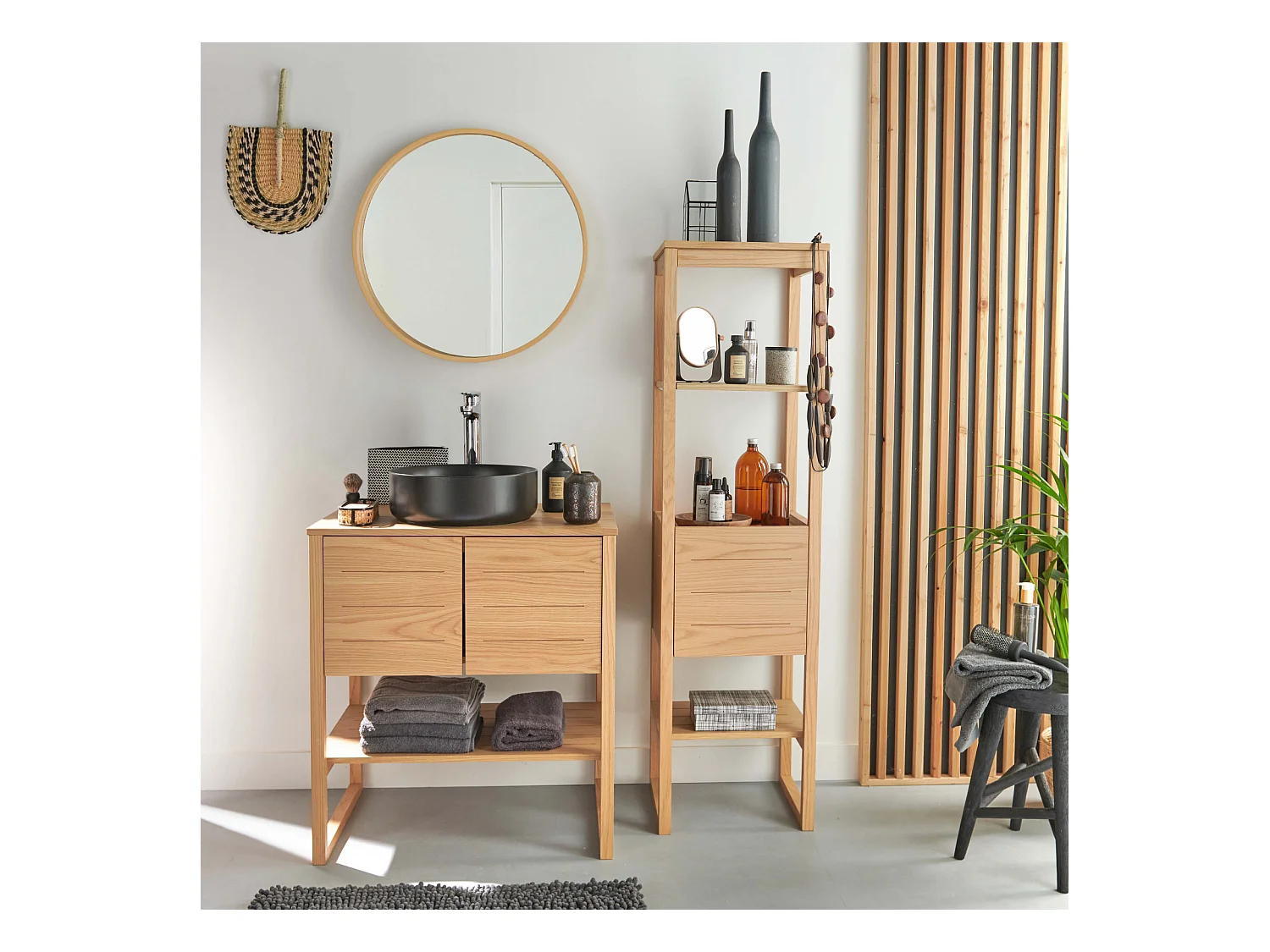 Mueble de lavabo doble + lavabo + espejo + columna ATOLL