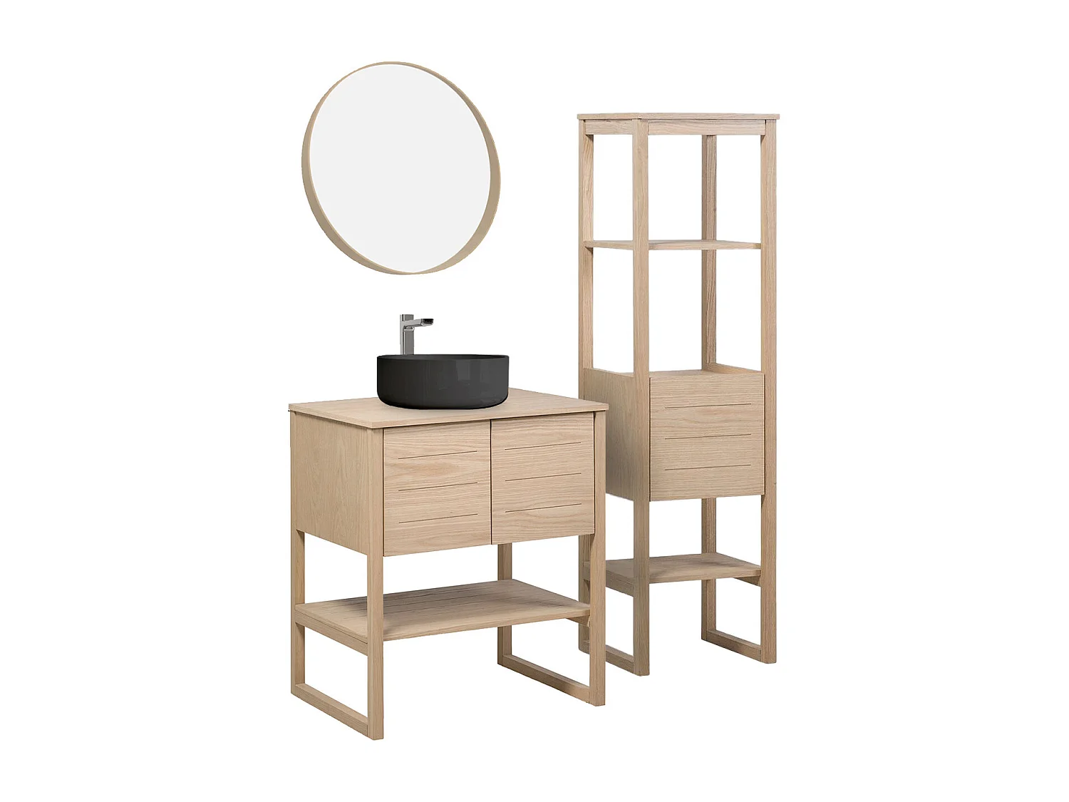 Dubbele wastafelmeubel + wastafel + spiegel + ATOLL-kolom