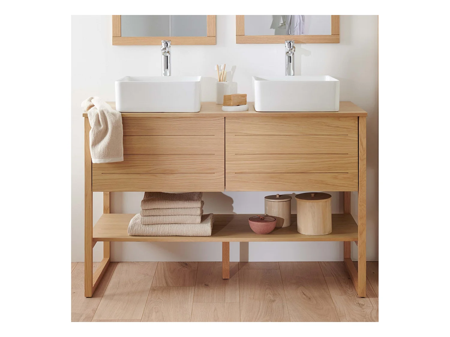 Meuble de salle de bain 120 cm avec vasques blanches carrées ATOLL