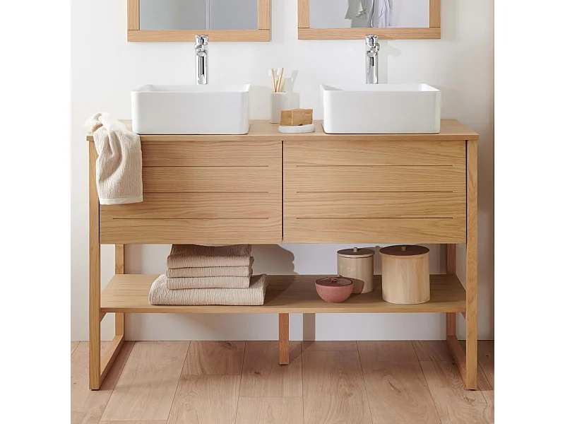 Meuble de salle de bain 120 cm avec vasques blanches carrées ATOLL