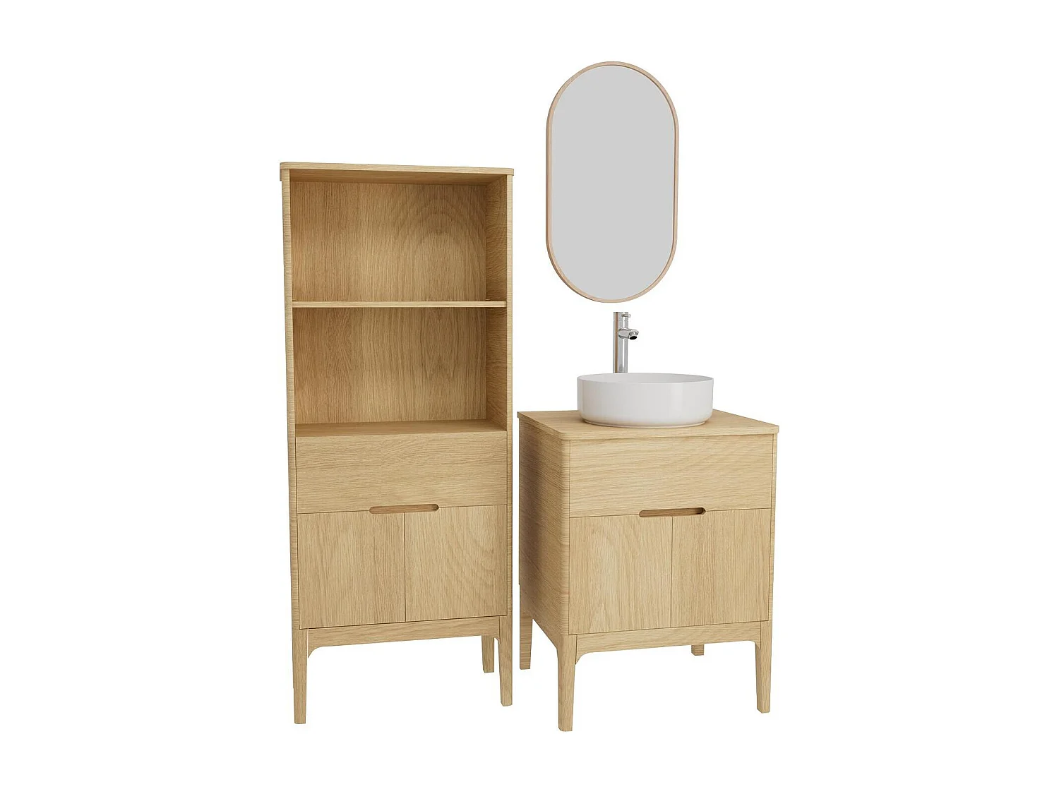 Conjunto mueble lavabo simple 60 cm + lavabo + grifo + espejo + columna ALASKA