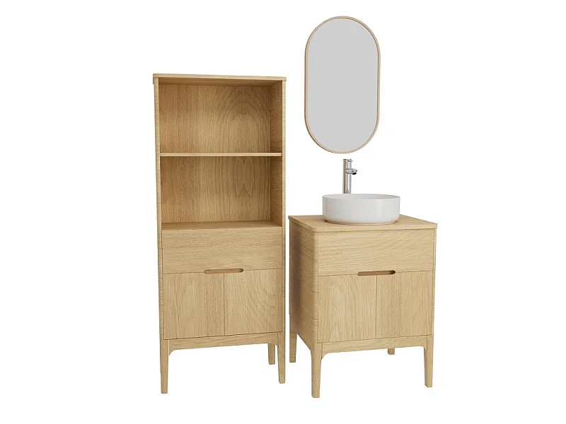 Conjunto mueble lavabo simple 60cm con grifo, espejo y columna ALASKA