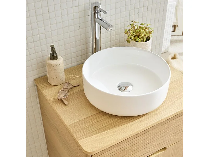 Conjunto mueble lavabo simple 60cm con grifo, espejo y columna ALASKA