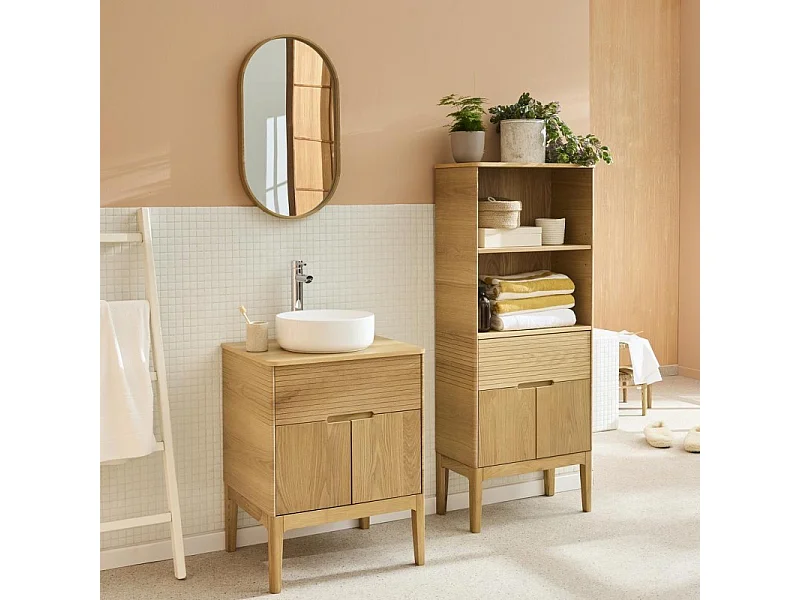 Conjunto mueble lavabo simple 60cm con grifo, espejo y columna ALASKA