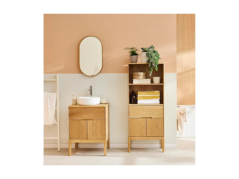 Conjunto mueble lavabo simple 60 cm + lavabo + grifo + espejo + columna ALASKA