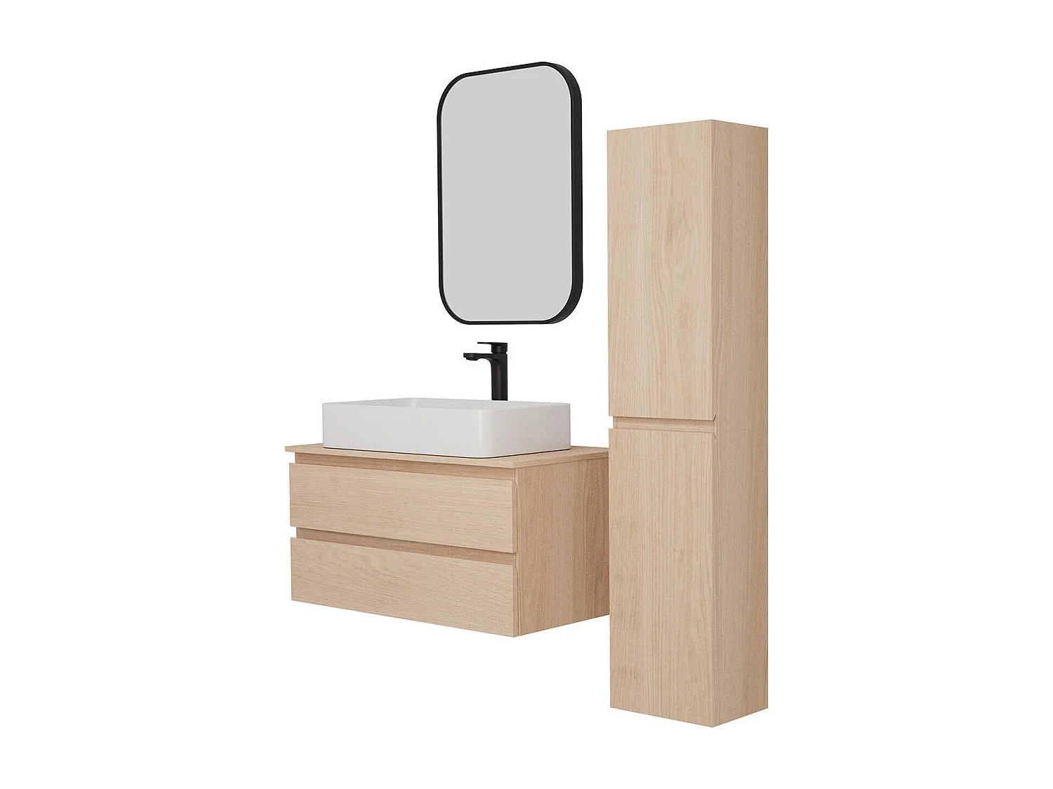 Enkele wastafelmeubelset 80 cm + wastafel + kraan + spiegel + SORRENTO kolom