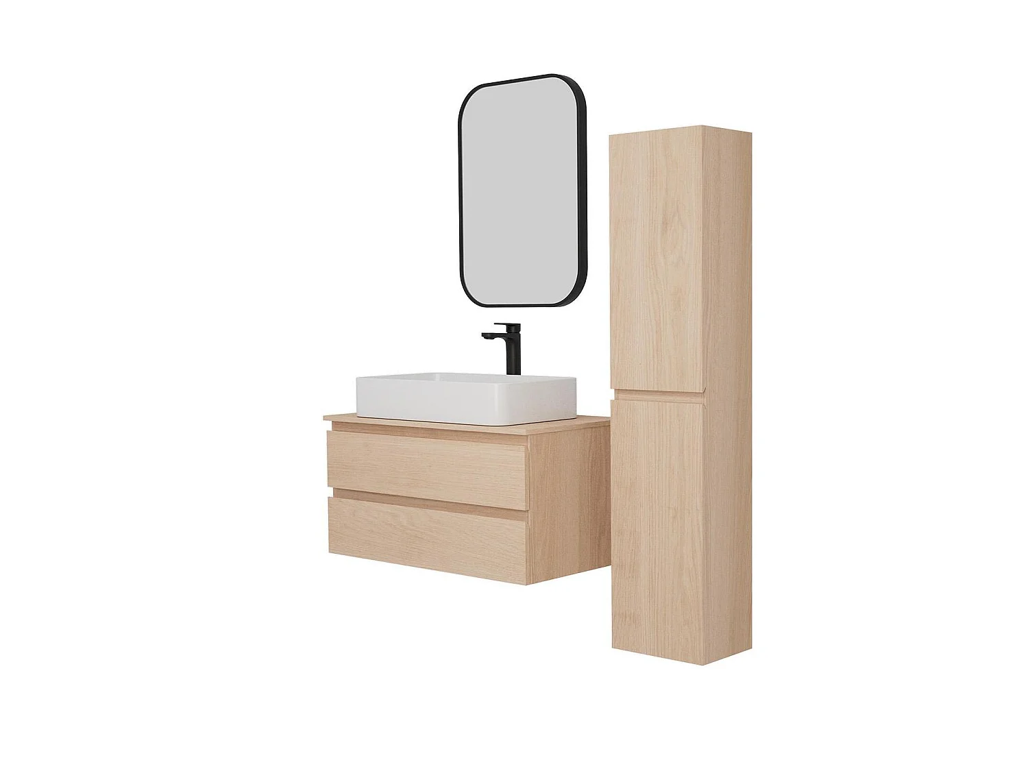 Enkele wastafelmeubelset 80 cm + wastafel + kraan + spiegel + SORRENTO kolom