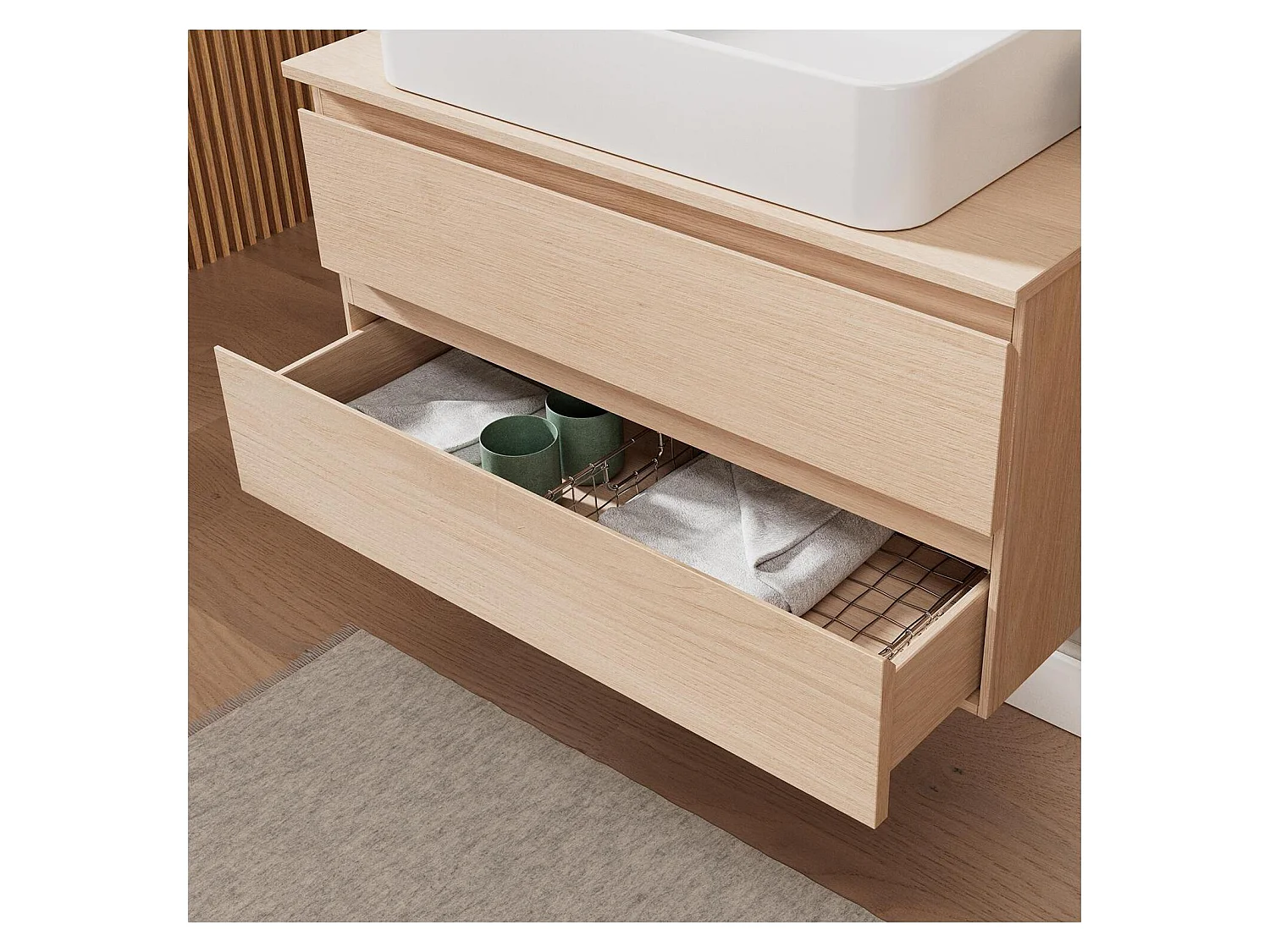 Enkele wastafelmeubelset 80 cm + wastafel + kraan + spiegel + SORRENTO kolom
