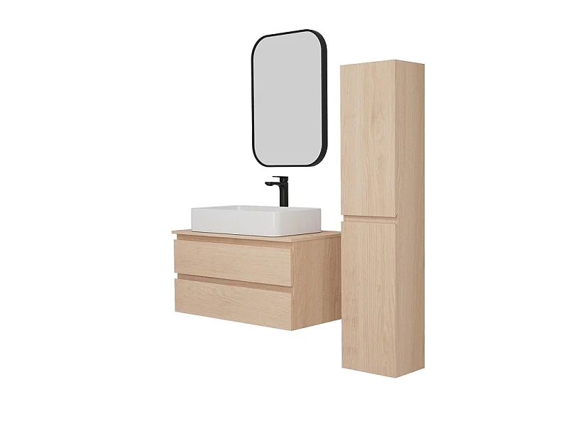 Enkele wastafelmeubelset 80 cm + wastafel + kraan + spiegel + SORRENTO kolom