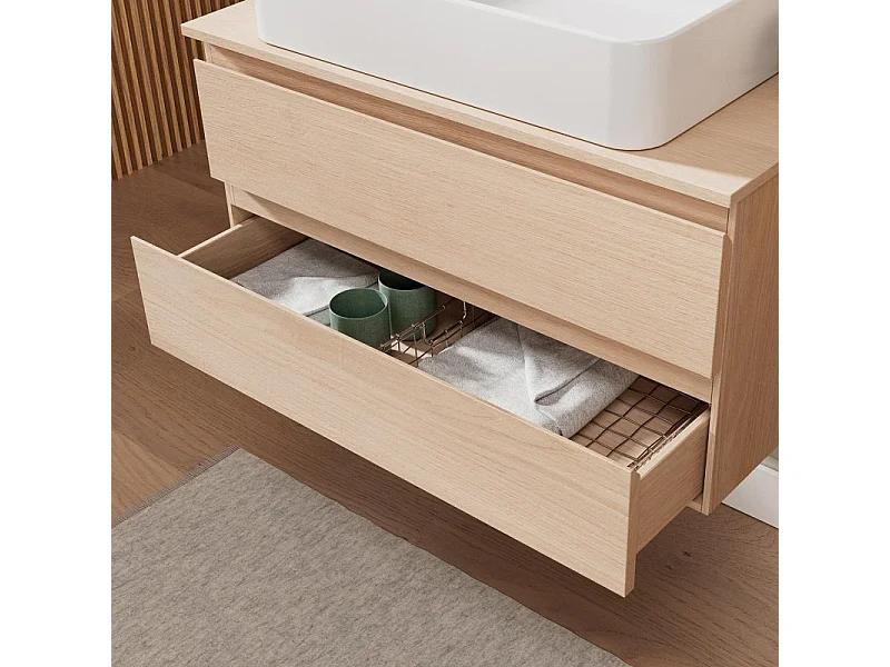 Enkele wastafelmeubelset 80 cm + wastafel + kraan + spiegel + SORRENTO kolom