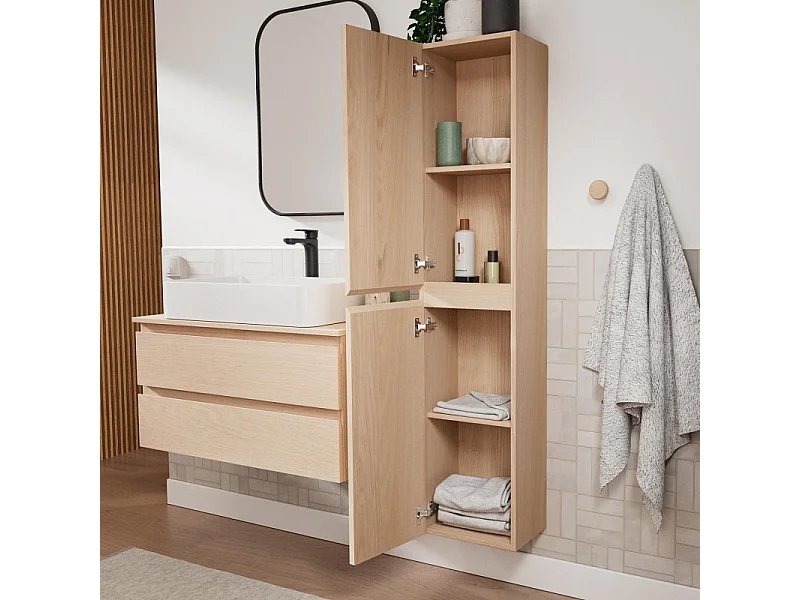 Enkele wastafelmeubelset 80 cm + wastafel + kraan + spiegel + SORRENTO kolom