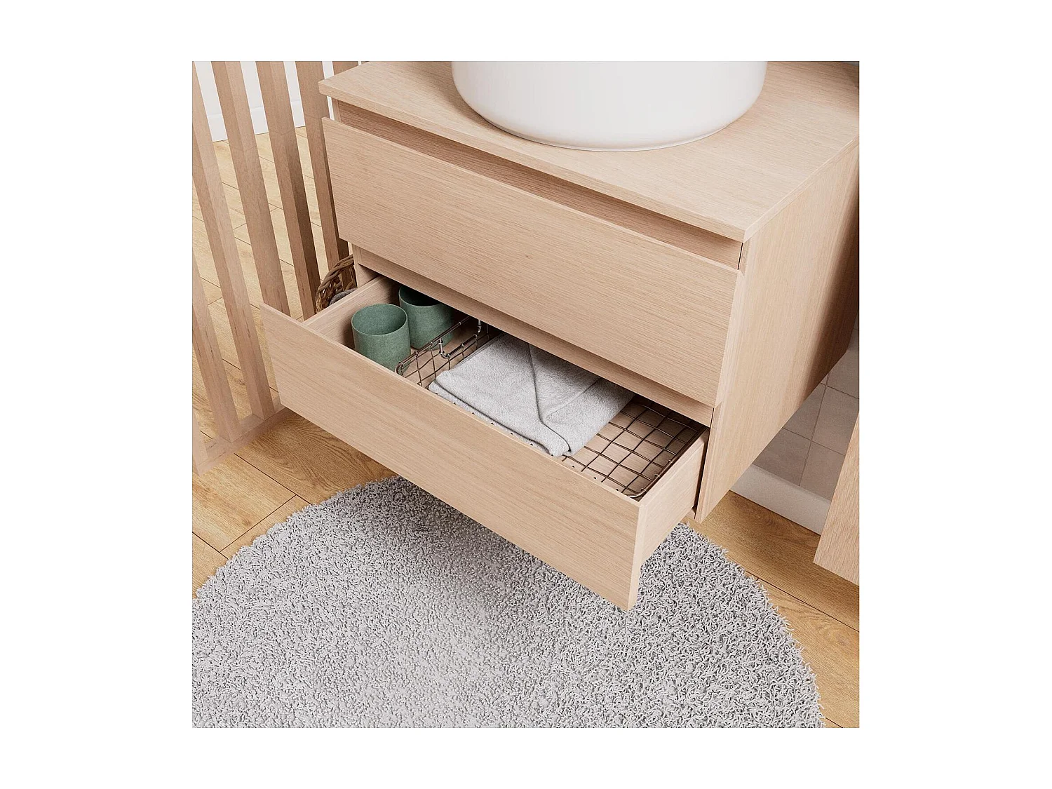 Conjunto mueble lavabo simple de 60 cm + lavabo + grifo SORRENTO