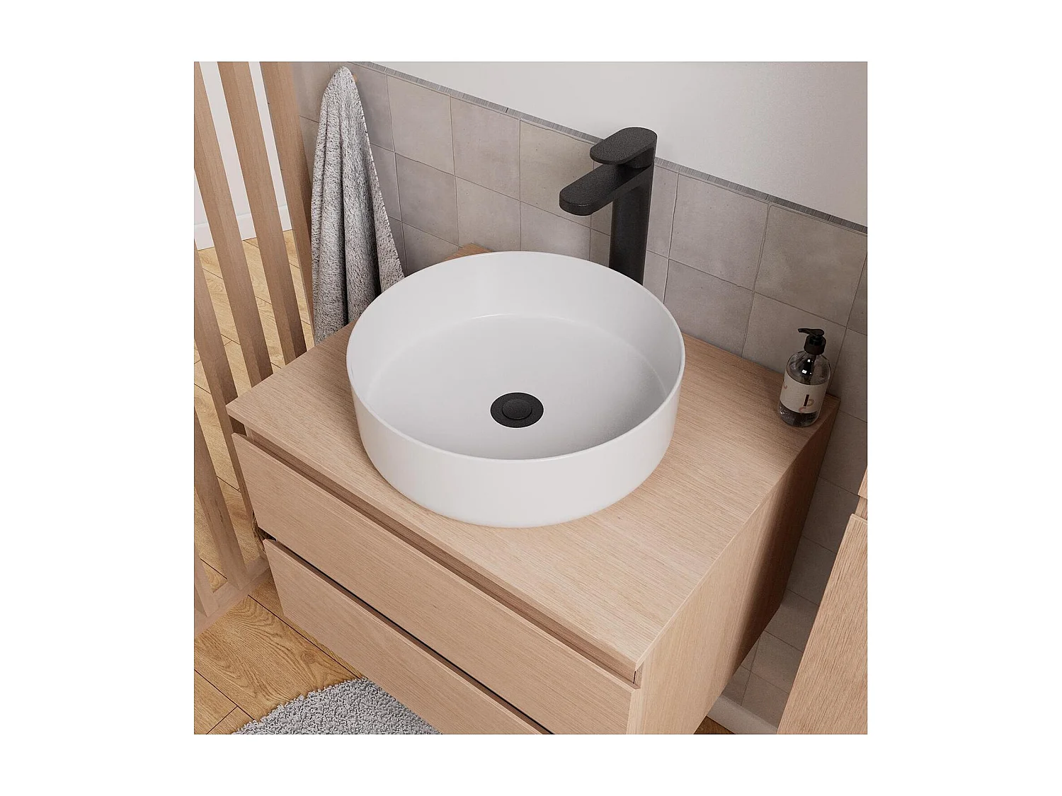 Conjunto mueble lavabo simple de 60 cm + lavabo + grifo SORRENTO