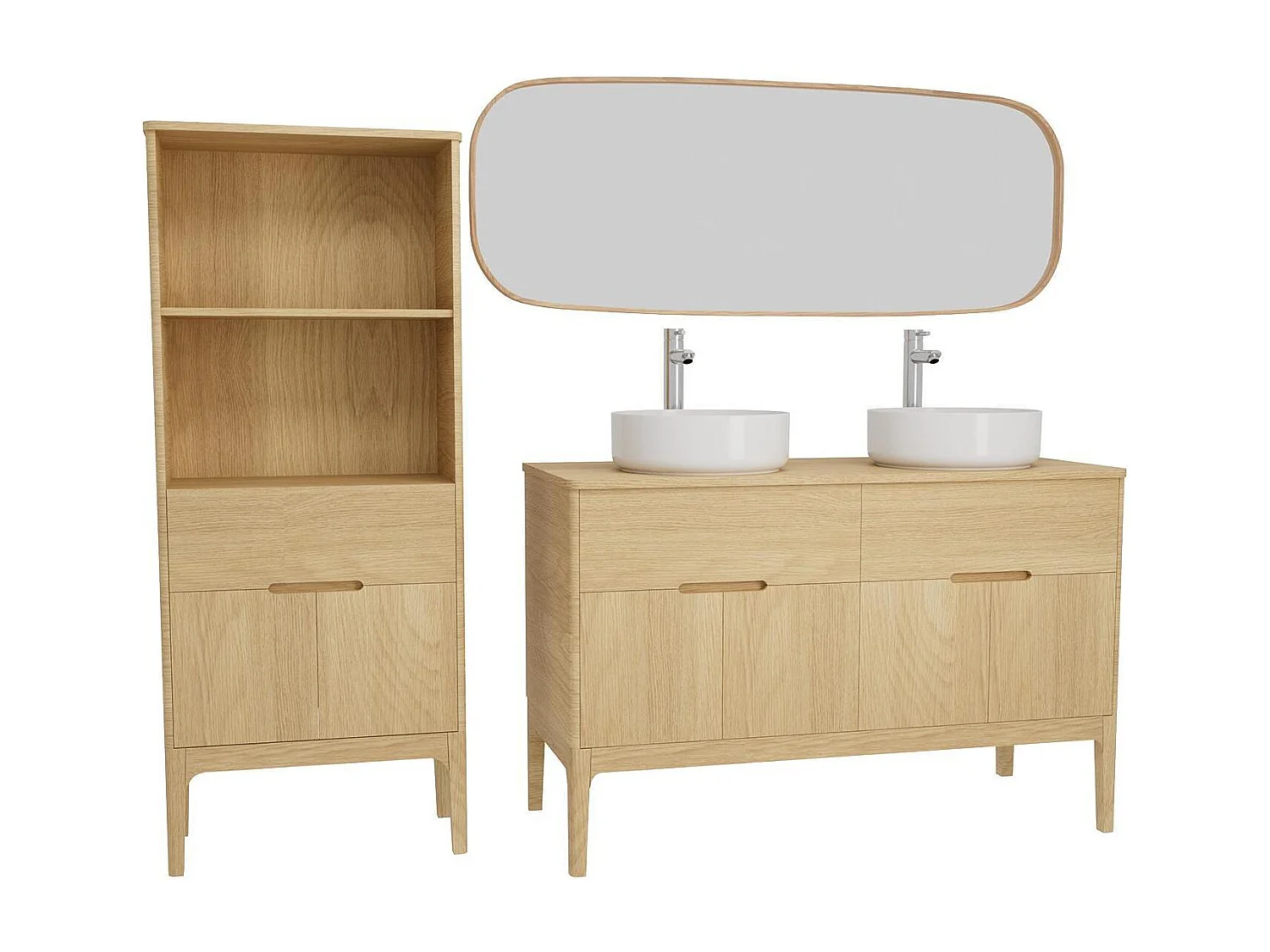 120cm dubbele spoelbakset + spoelbak + kraan + spiegel + ALASKA kolom