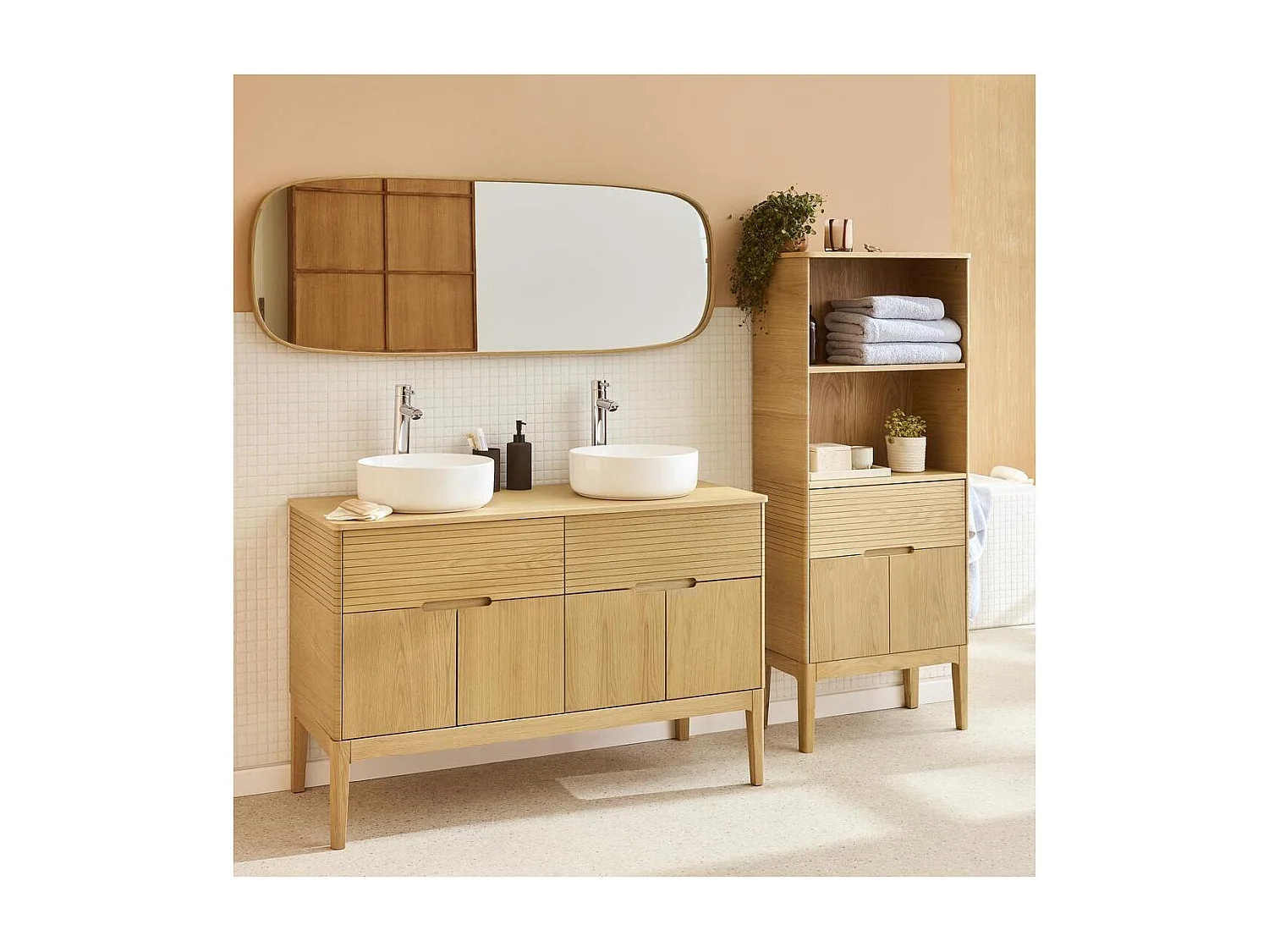 120cm dubbele spoelbakset + spoelbak + kraan + spiegel + ALASKA kolom